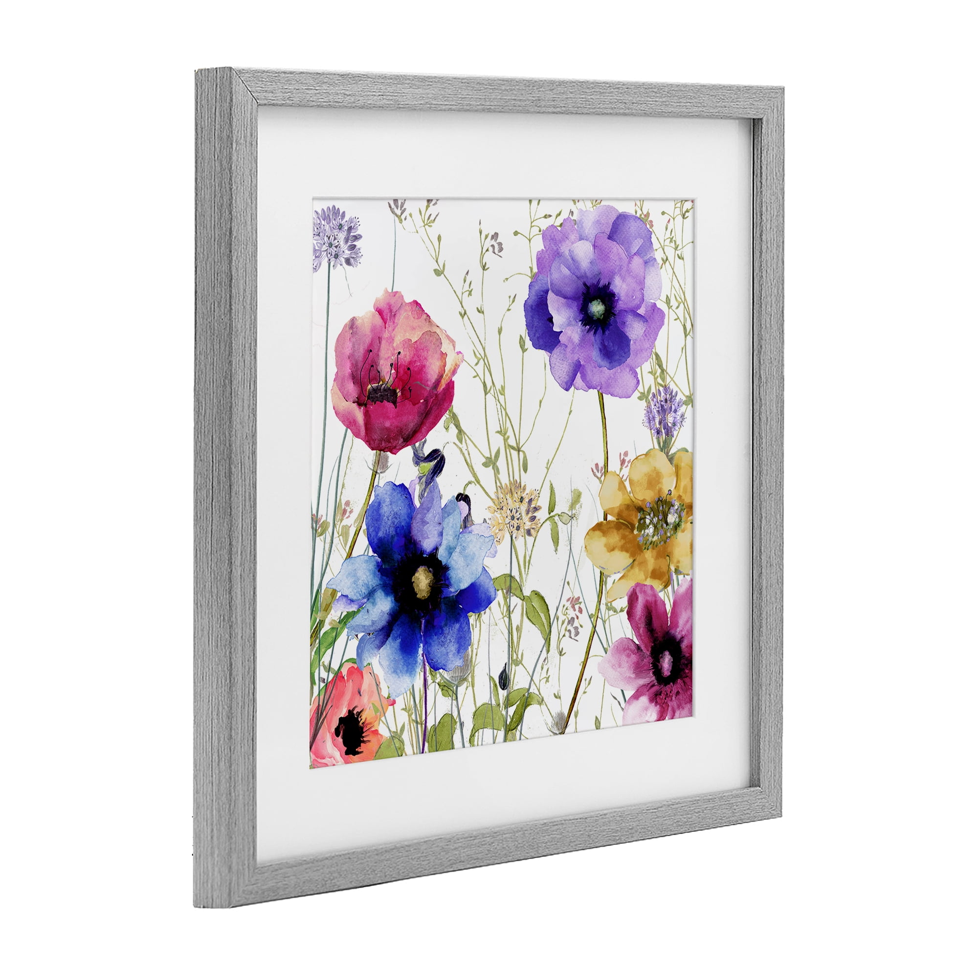 Modern Spring Garden Flowers Gray Framed Print Under Glass, design by Sasha