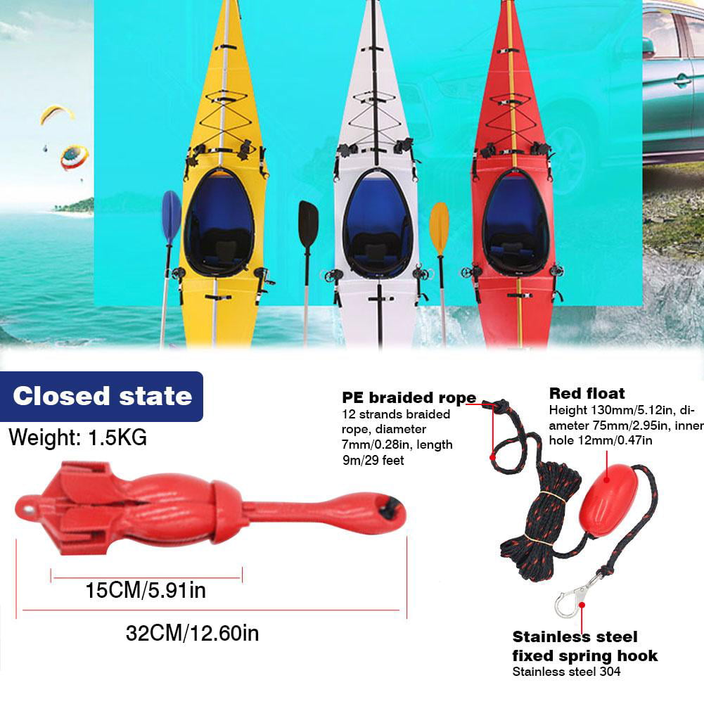 Durable Portable Complete Grapnel Anchor Buoy System for Canoe Kayak Raft Boat Sailboat lolly-U Foldable Boating Anchor Kit