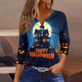 thumbnail image 4 of Shirts for Women Halloween Funny 3/4 Sleeve Tops Spooky Castle Printed T Shirts Horror Button V Neck Pullover Holiday Three Quarter Length Blouses, S, 4 of 6