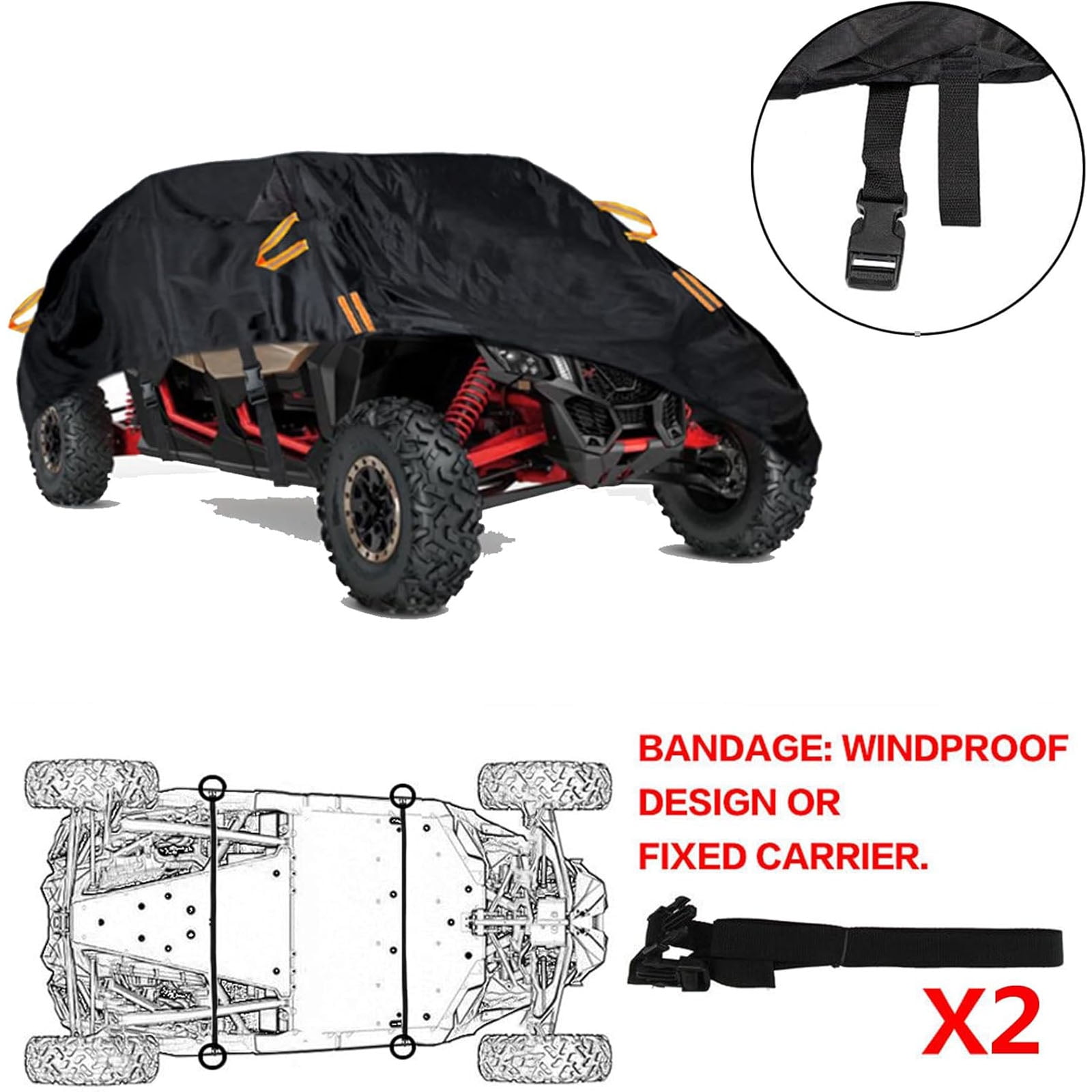 Che Yi Bao UTV Cover 4-6 Seater, 169"x67"x72", 600D Heavy Duty Waterproof Protection,Compatible with Polaris Ranger RZR Yamaha Honda Can Am Defender