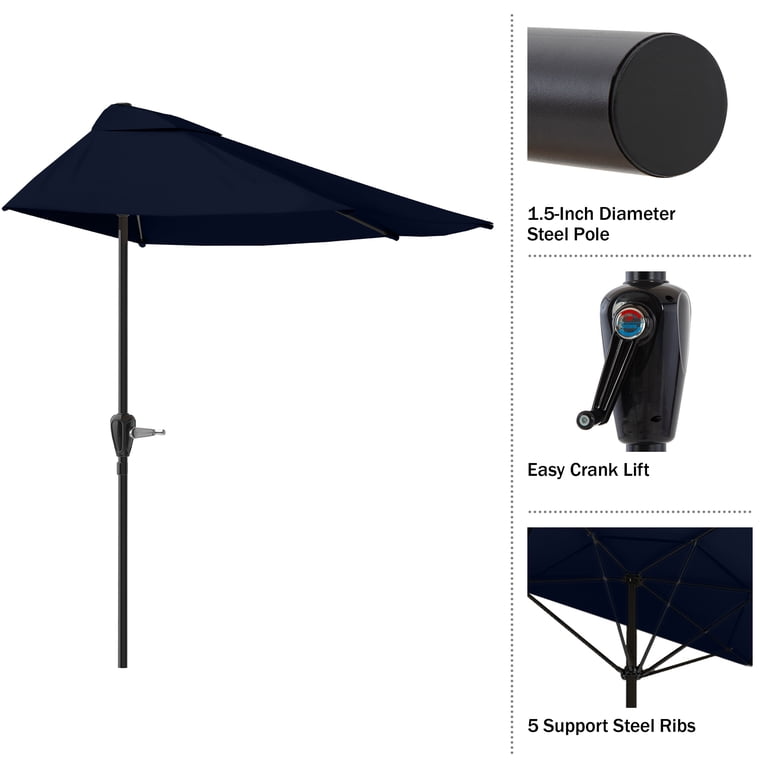 half round market patio umbrella pacific blue on sale Outdoor Umbrella Orange / 9FT Create a cool and comfortable spot in the smallest of spaces with the umbrella and base set At Home Navy Blue Outdoor