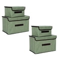 thumbnail image 2 of Juego de almacenamiento de tela no tejida verde claro, 2 cajas grandes y 2 pequeñas, plegables y a prueba de polvo para organizar el hogar, 2 of 8