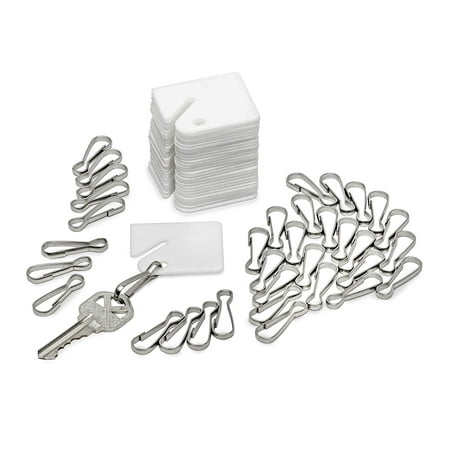 Key Hooks For Home AdirOffice 689-50, White Hanging Key Tags - Durable Plastic Tag with Metal Snap Hook - Uniform Colored Key Identification for Home & Office (50 Pack) ()