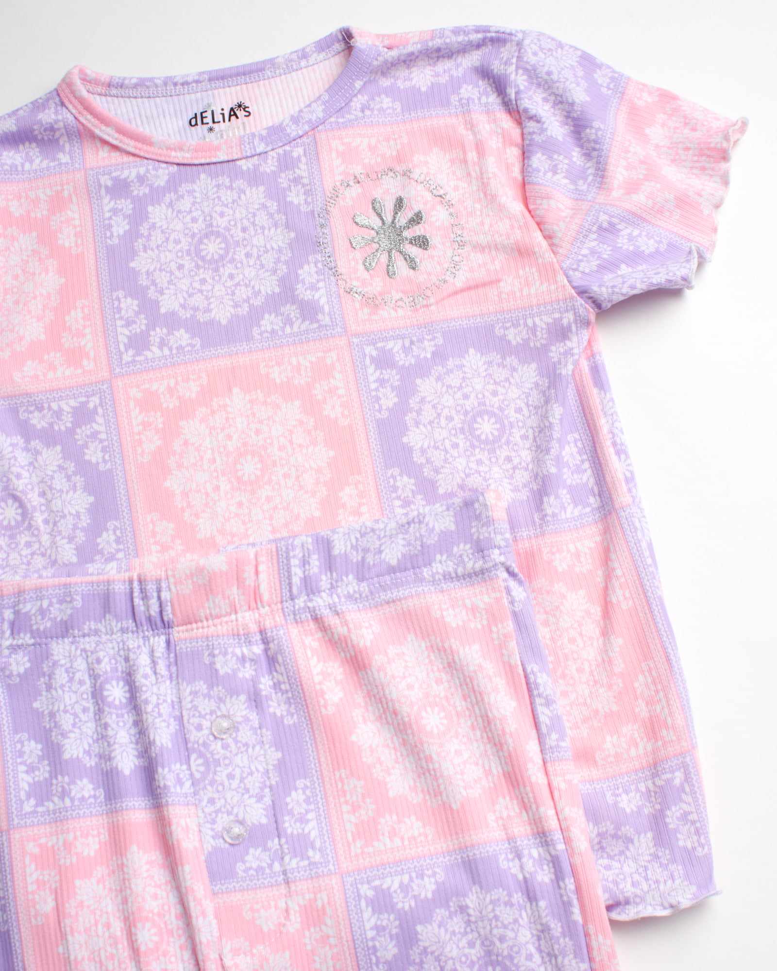 dELiA*s Girl's Snug Fit Pajama Set - 4 Piece Yummy Ribbed Short Sleeve  Sleep Shirt, Jogger Pants, Tank Top, and Shorts (4-12) 