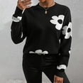 thumbnail image 4 of Aueoeo Sweaters For Women - Fall Winter Casual Crewneck Cable Knit Tops Floral Print Cute Loose Warm Pullover Black L, 4 of 6