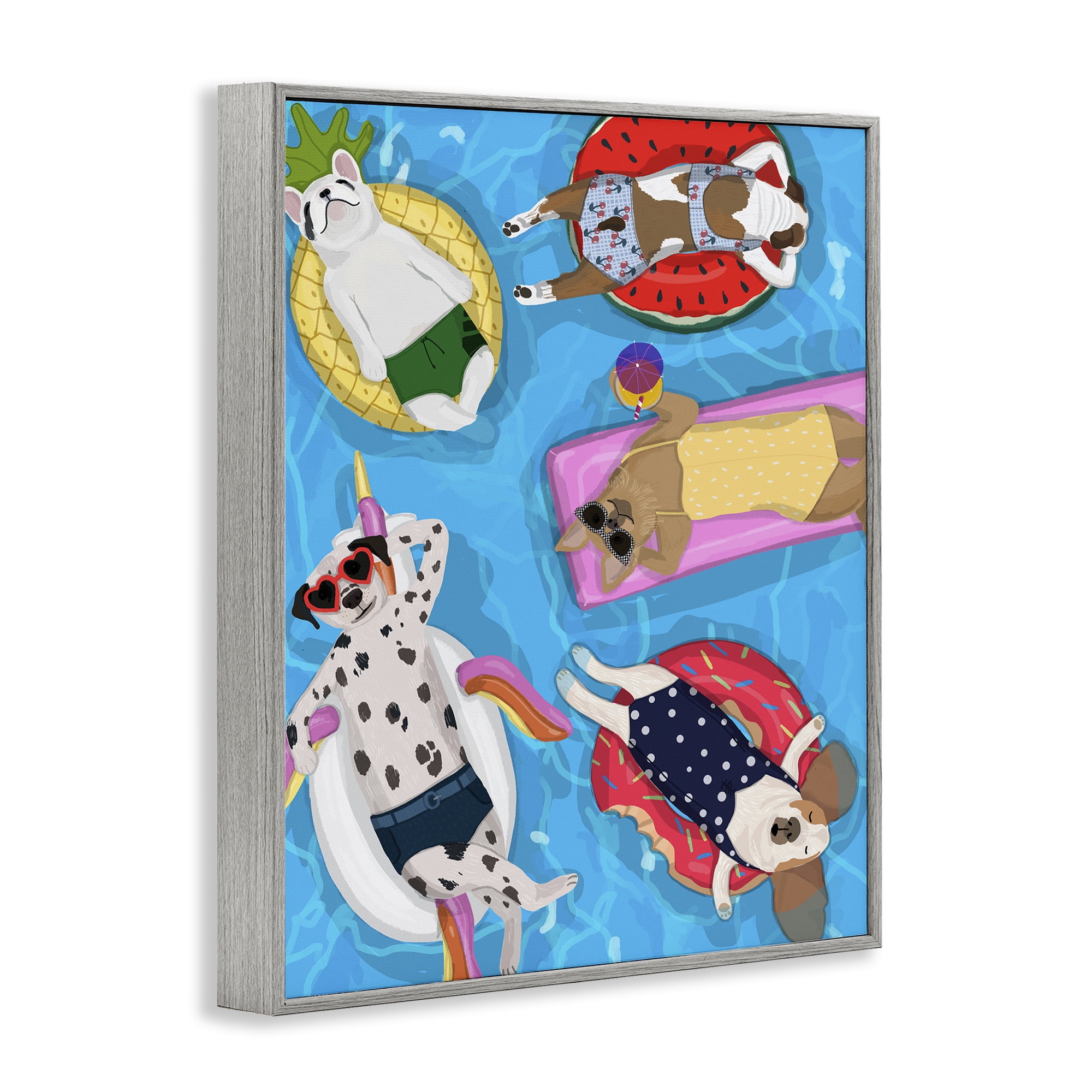Stupell Industries Summer Sunbathing Dogs Gray Framed Giclee Art, design by Hanna Melin