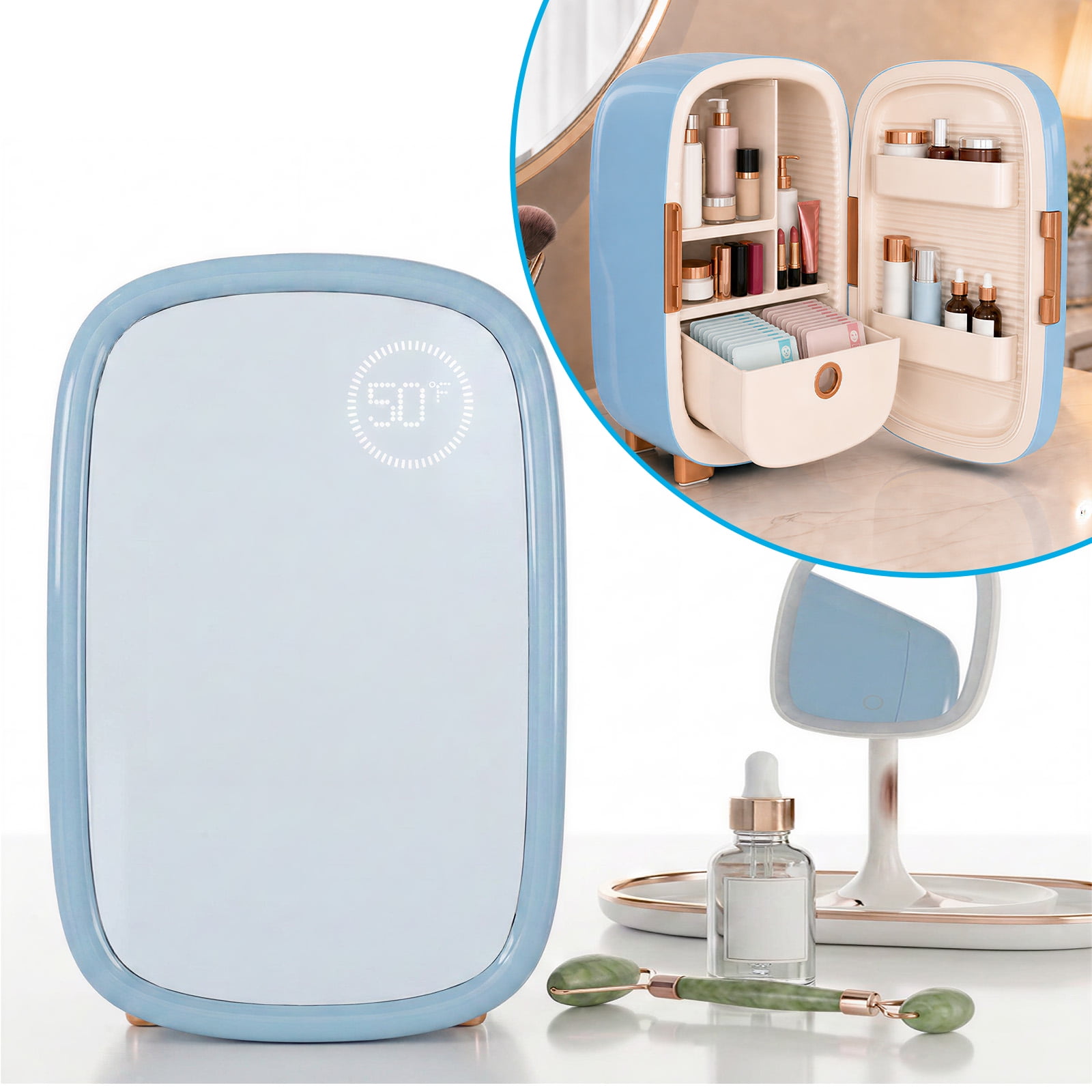 TABU 12L Skincare Fridge with LED Display, Makeup Fridge for Cosmetics & Beauty, Beauty Fridge for Bedroom & Dorm, Blue