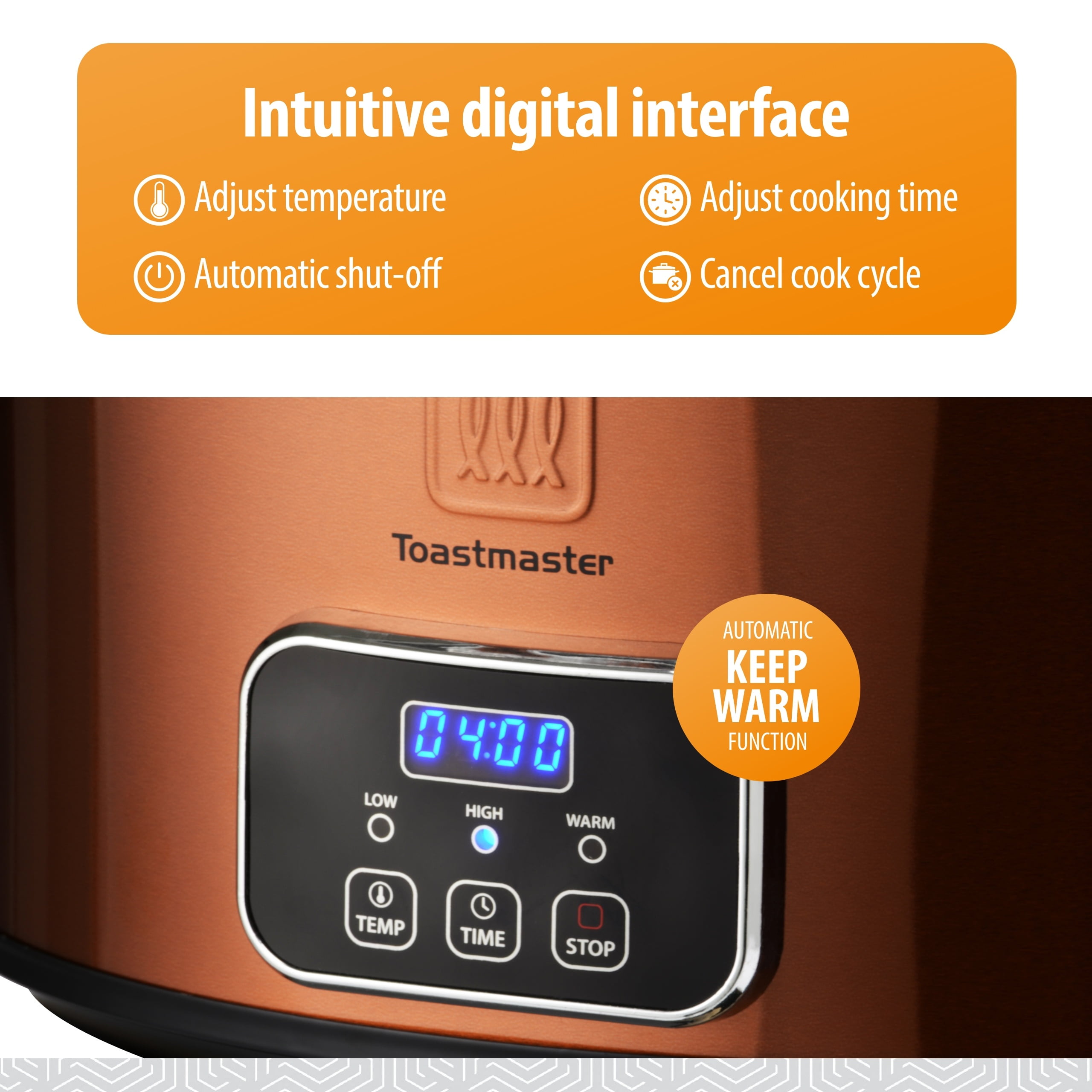 Toastmaster 4-Quart Digital Slow Cooker with Locking Lid, Copper
