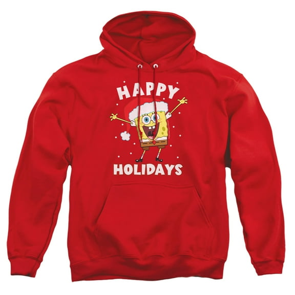 SpongeBob Happy Holidays Christmas Adult Pull-Over Hoodie, Red, Small