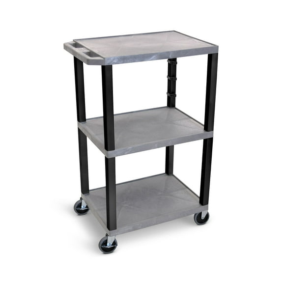 Luxor Tuffy 42" H Three-Shelf Multi-Purpose Utility Cart with Electric, 24" W x 18" D, Gray Shelves/Black Legs