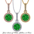 thumbnail image 4 of Solid 925 Sterling Silver & Gold Halo Birthstone Pendant Necklace w/ Pure Brilliance Zirconia, Rose Gold Plated, May - Simulated Emerald, 4 of 7
