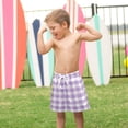 thumbnail image 6 of Cute Pastel Lavender Gingham Pattern Swim Trunks Board Shorts Beach Pants Bathing Bottoms 4T, 6 of 7