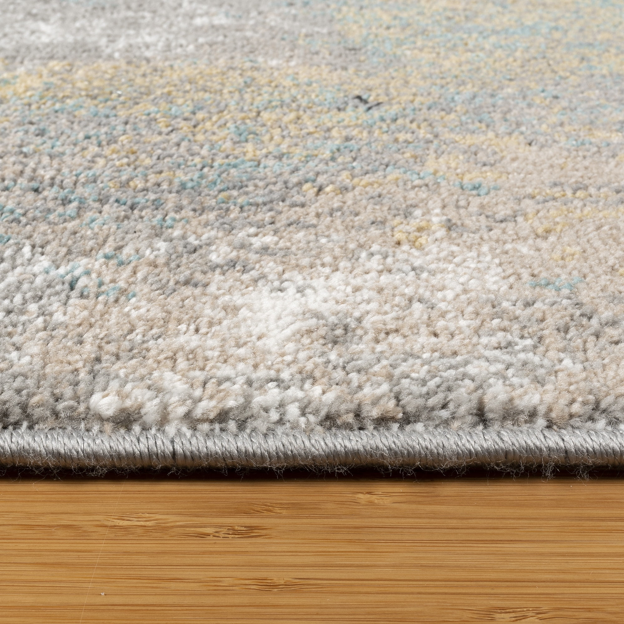 Gertmenian Alor Satori Modern Abstract Aqua/Navy Blue/Gold/Ivory Polypropylene Indoor Area Rug, 5x7