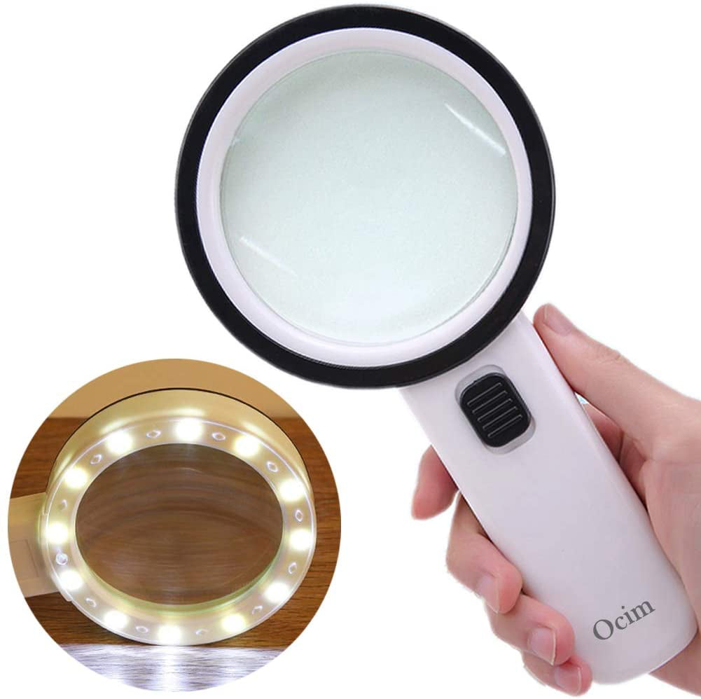 Magnifying Glass with Light, 30X Handheld Large Magnifying Glass 12 LED  Illuminated Lighted Magnifier for Macular Degeneration, Seniors Reading,  Soldering, Inspection, Coins, Jewelry, Exploring 