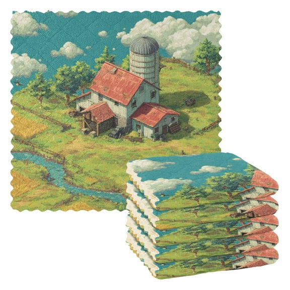 6 Pieces of Kitchen Towels 11x11Inch Kitchen Dish Cloths Kitchen Dish Towels Reuseable Cleaning Cloths Cute Farm