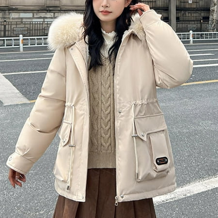 UPPADA Women s Winter Coats Warm Thicken Puffer Jacket Waterproof Full Zipper Outwear Winter Ski Overcoats with Pockets Beige 3xl Winter Coat for Women