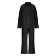 thumbnail image 6 of Women's 2 Piece Linen Lounge Sets - Casual Long Sleeve Button Down Shirts & Wide Leg Pants Sweatsuit with Pockets, 6 of 9