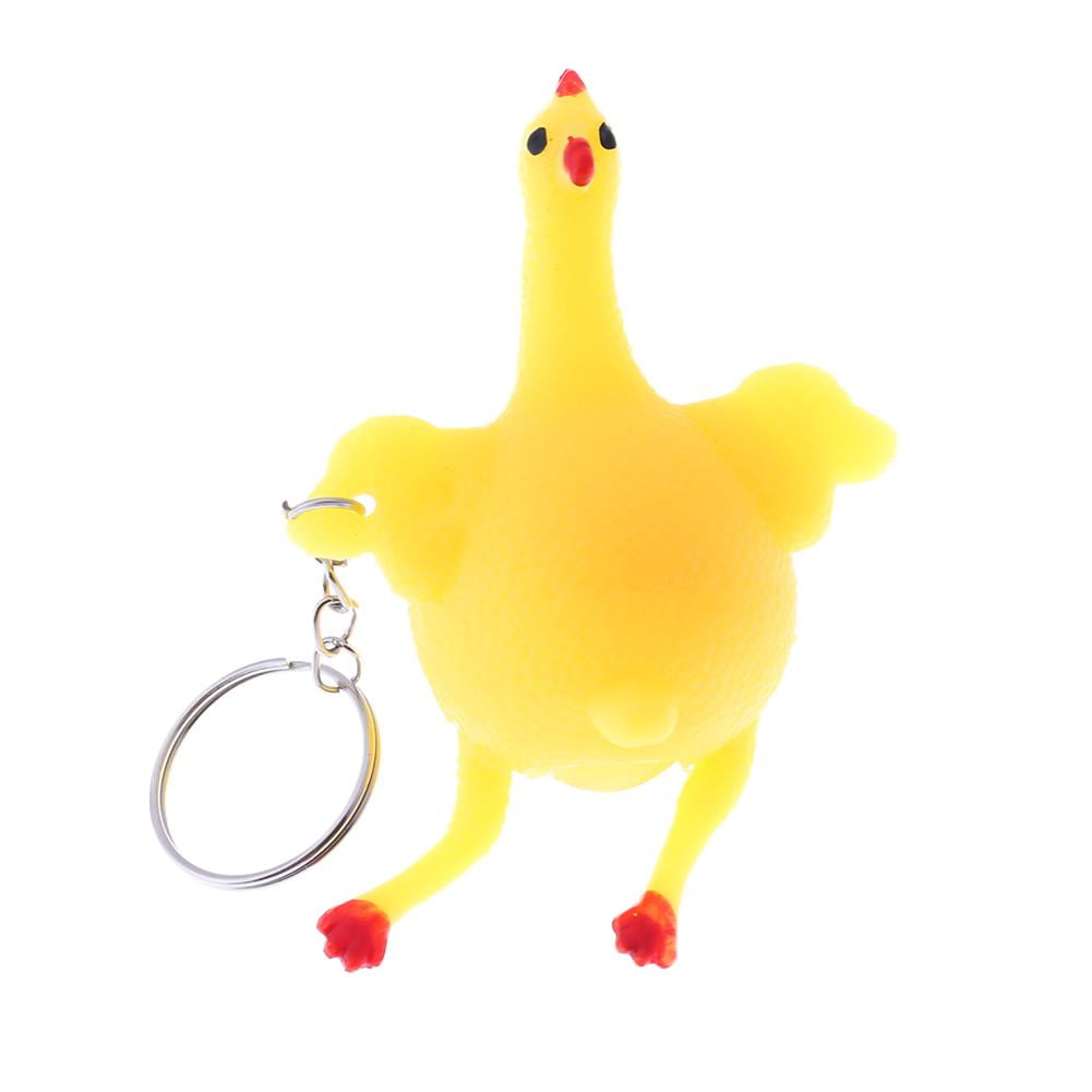 Yellow Laying Egg Hens Chicken Funny Relax Fidget Trick Toy Key Chain W/Ring New 