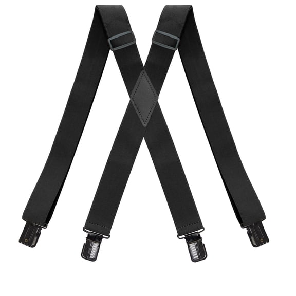 Black Suspenders For Mens With Strong Metal Clips X-Back 1.4" Wide Adjustable Solid Straight Heavy Duty Adjustable Braces for Work