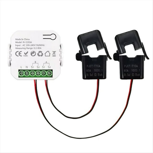 Medidor de Energía Inteligente WiFi Tuya Bidireccional con Transformador de Corriente, Monitor de Potencia de 80 A, Compatible con Alarma, 2 Canales, 2 CT