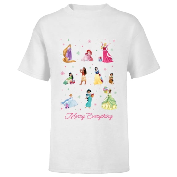 Disney Princess Winter Holiday Fashions Merry Everything - Short Sleeve T-Shirt for Kids - Customized-White