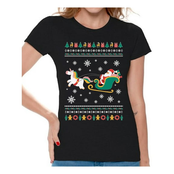 Awkward Styles Christmas Shirts for Women Xmas Santa Unicorn T-Shirt