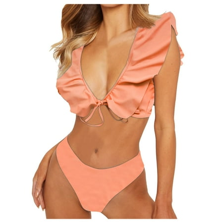 fvwitlyh Bikini Sets for Women Swim Bra Tops for Women Set Push-Up Swimsuit Beachwear Women Bikini Bandeau Bandage Swimwear Brazilian Swim Shorts Woman Bikinis