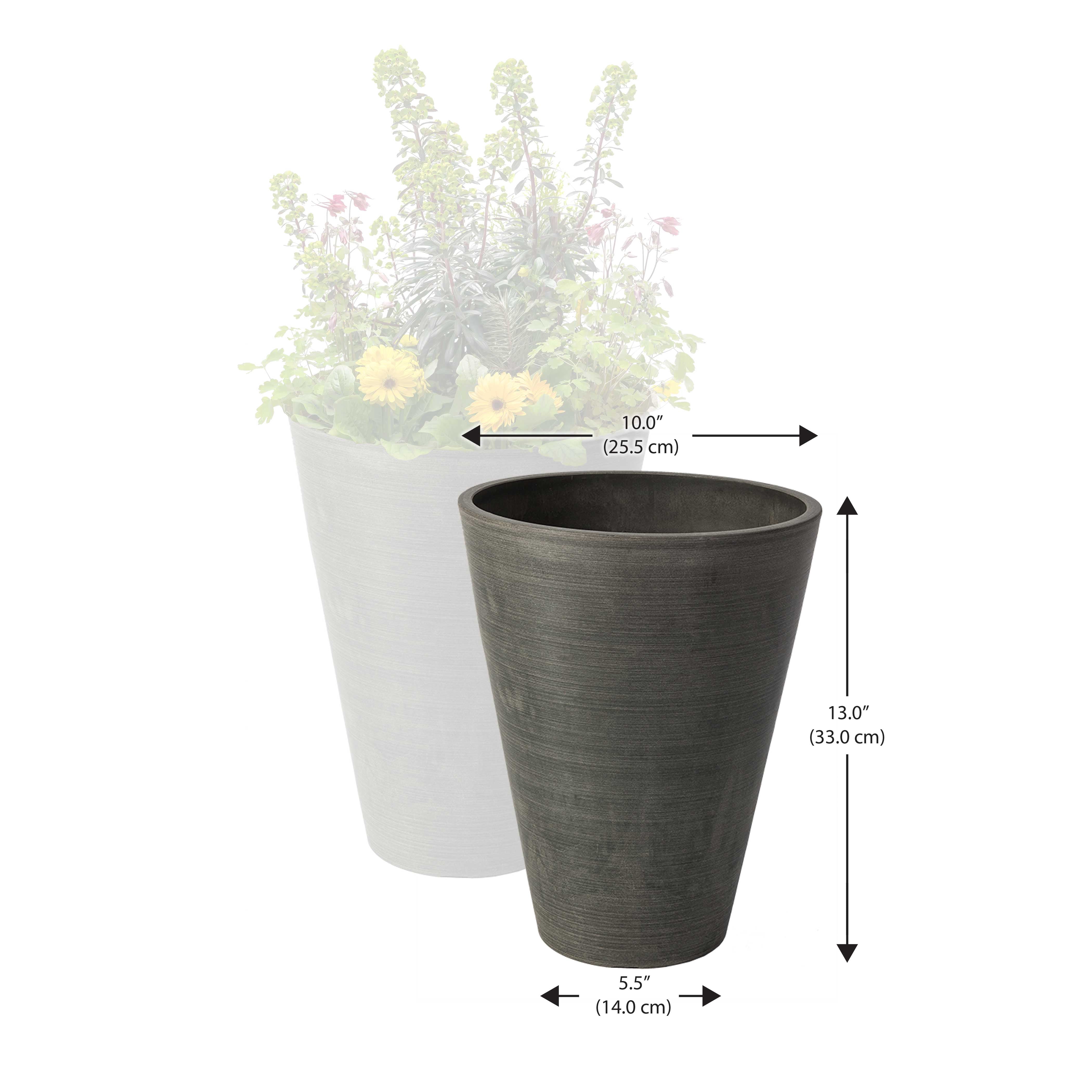 Algreen Valencia Planter, 2 Round Taper Planter, 10-In. Diameter by 13-In., Spun Charcoal, 2 Pack
