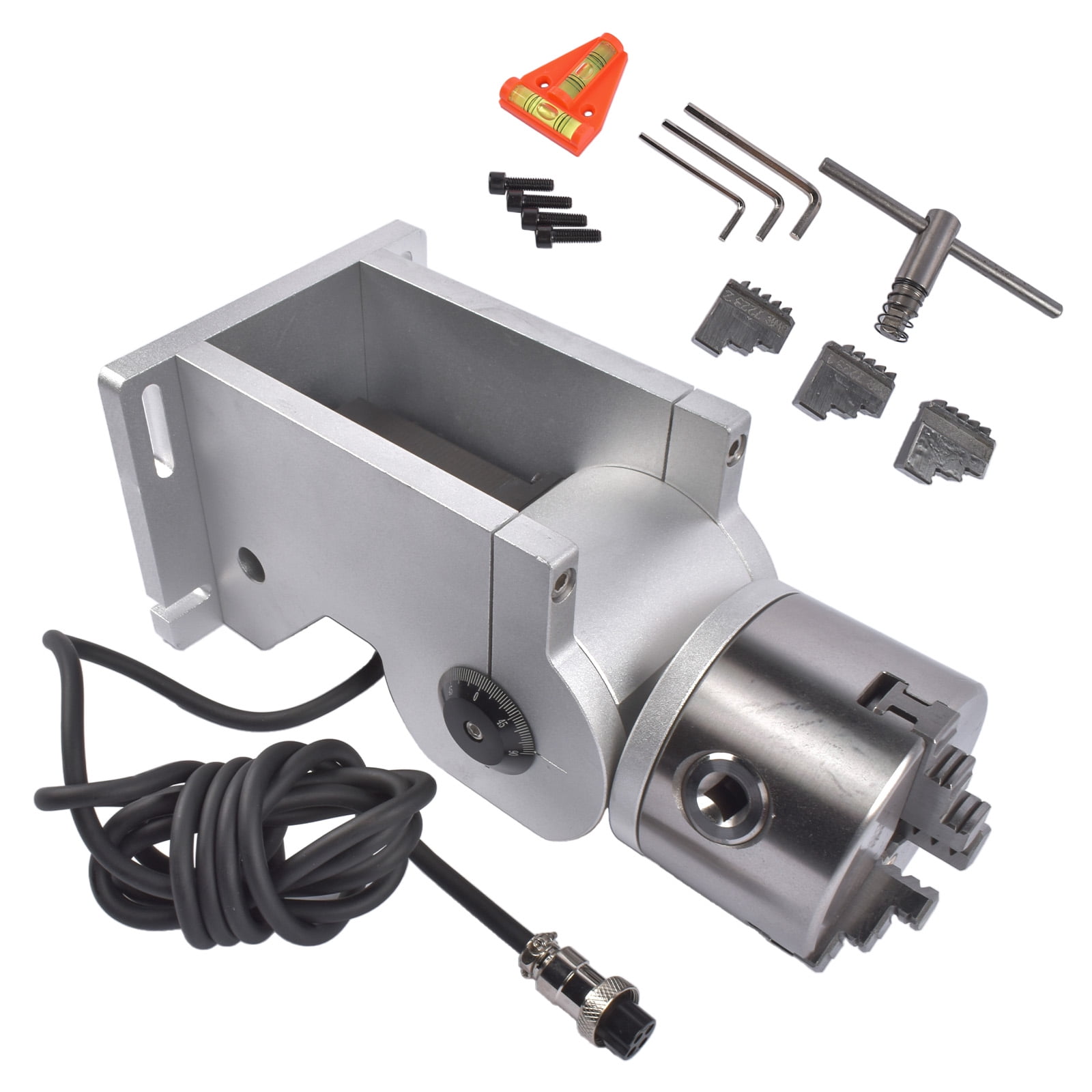 NEWZQ D80 80mm 3-Jaw Rotary Axis with 2-Phase Stepper Motor for Fiber Laser Engraver Marker 1Pc