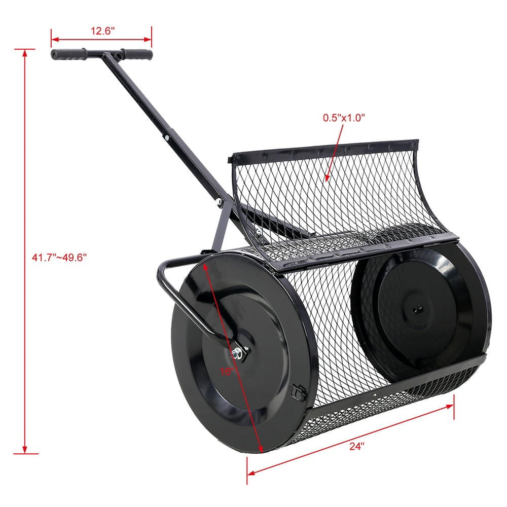 Barara King Peat Moss Spreader, Spreader for Lawn and Garden,Peat Moss Spreader 24inch, T shaped Handle for planting seeding,Lawn and Garden Care Manure Spreaders Roller