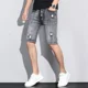 thumbnail image 4 of Pantalones cortos de mezclilla para hombre con bolsillos, pantalones vaqueros cortos rasgados grises para hombre, pantalones vaqueros retro originales Y2k, venta desgastada, novedad de vaquero en, 4 of 4