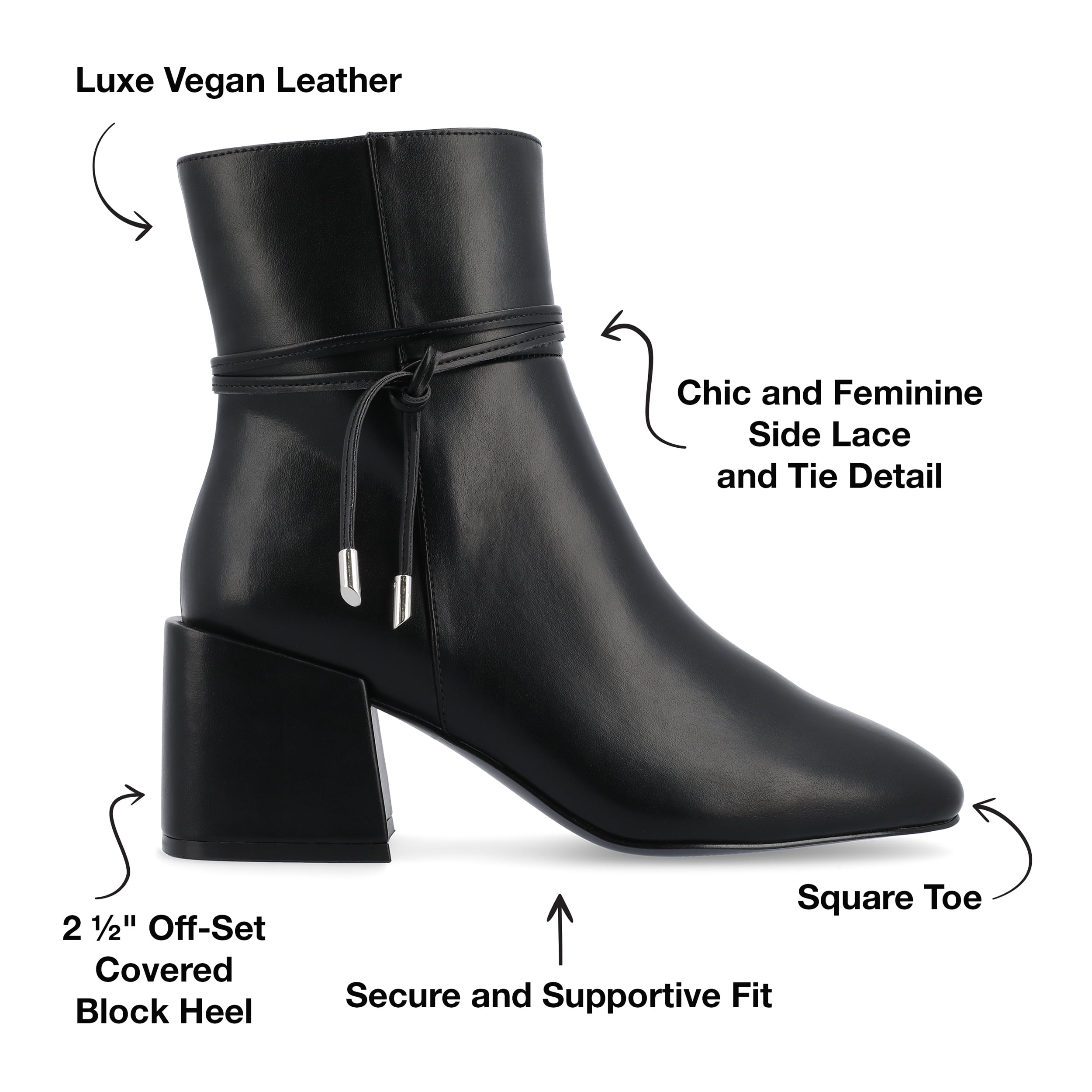 Journee Womens Beverley Covered Block Heel Square Toe Booties, Widths Available