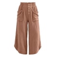 thumbnail image 4 of Oksale Boho Pants for Women Petite Pull On Cozy Cotton Pants with Pockets Elastic High Waist Summer Casual Pants Loose Wide Leg Trousers Orange S, 4 of 7