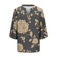 thumbnail image 5 of TaTaai Women's V Neck Casual Blouse, Printed Linen Look Shirt, Three Quarter Sleeves with Roll Tab for Summer Gift, 5 of 5