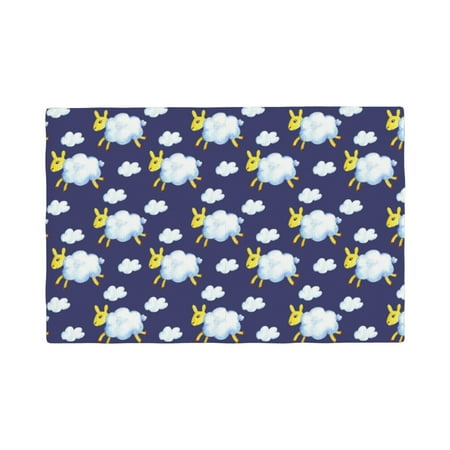 

Table Placemats Set of 4 - cute sheep clouds navyblue funny 12x18 In Faux Linen Double Heat Resistant Place Mats Cloth Indoor/Outdoor Placemats Washable Table Mats for Dining Kitchen Party