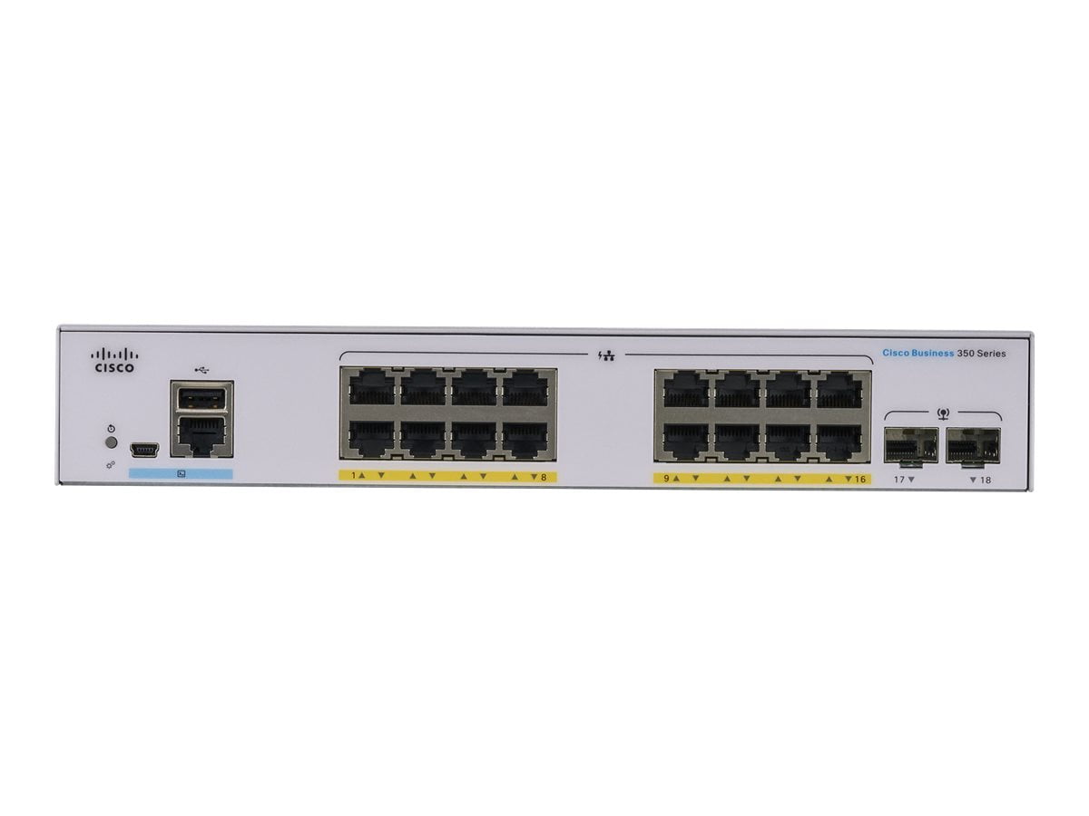 Cisco 350 CBS350-16P-E-2G Ethernet Switch - 18 Ports - Manageable - 2 Layer Supported - Modular - 2 SFP Slots - 23.68 W Power Consumption - 120 W PoE Budget - Optical Fiber, Twisted Pair - PoE Port...