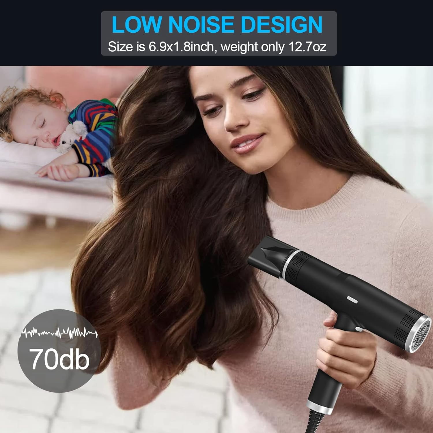 Hair Dryer, Ionic Blow Dryer with Diffuser, 1800W Hair Blow Dryer High-Speed Brushless Motor for Fast Drying, Auto-Cleaning, Constant Temperature, Hairdryer with 3 Heat & 3 Speed & Cold Settings