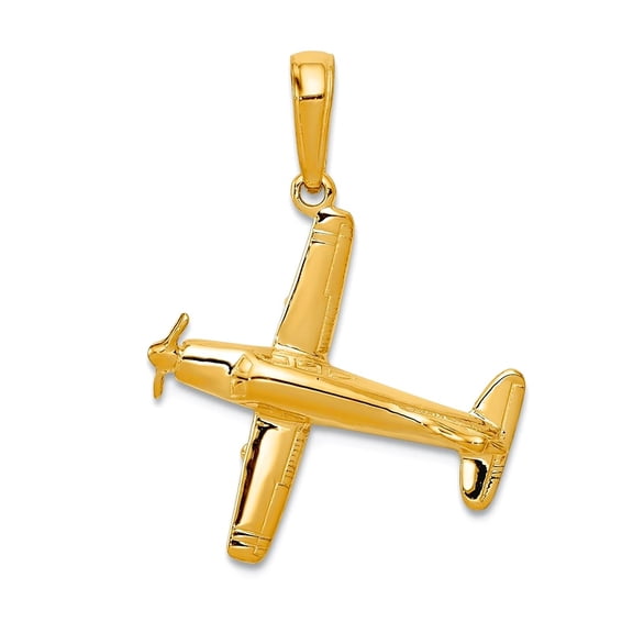 14k Yellow Gold Solid Polished 3-D Low-Wing Airplane Pendant Necklace 24.3x19.1mm Pendant for Women