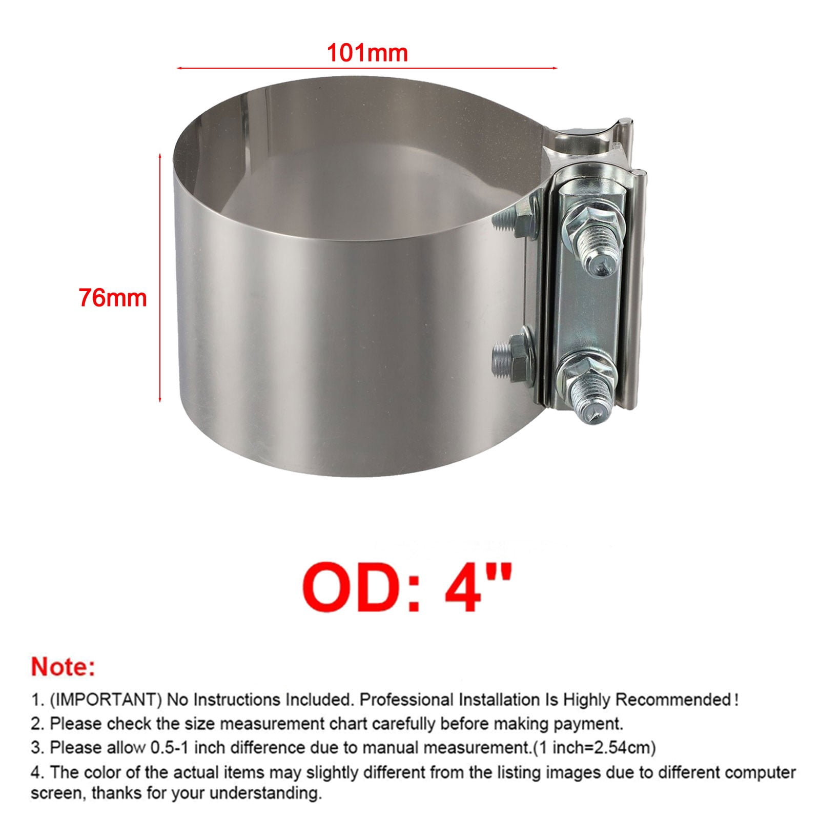 RANMEI 1Pc 304 Stainless Steel Butt Joint Band Muffler Exhaust Pipe Clamp Sleeve 2/2.25/2.5/2.75/3/4 Inch Exhaust Clamp