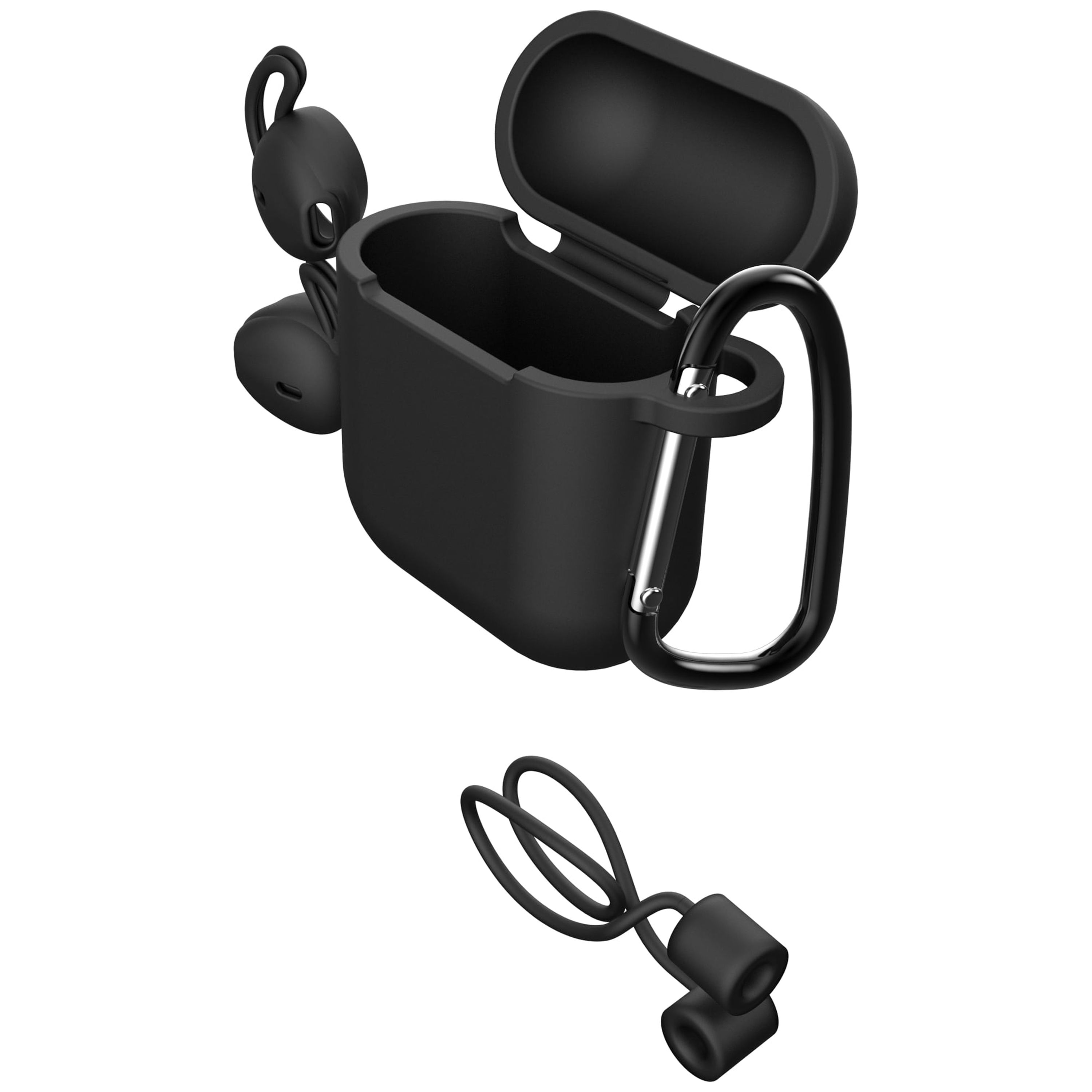Airguards Protective Silicone Set for Apple AirPods 1st & 2nd Gen, Case w/ Carabiner, Sport Hooks, Neck Strap