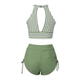 thumbnail image 6 of XIYON Bikini Sets For Women Hollow Out Striped Prints Lacing Backless Swimwear Summer Two Piece Swimsuit Beach Bikini Beach Vacation Clothes, 6 of 7