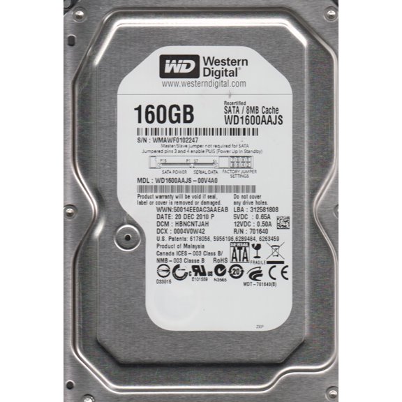WD1600AAJS-00V4A0, DCM HBNCNTJAH, Western Digital 160GB SATA 3.5 Hard Drive