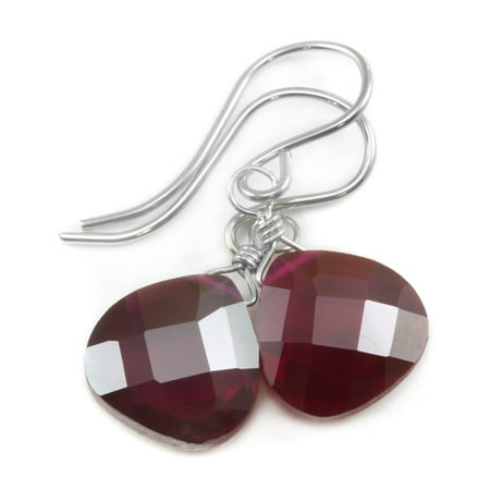 Heart Shaped Ruby Earrings - Cubic Zirconia Earrings Simulated Red Ruby Faceted Heart Shaped CZ Drops Sterling Silver Spyglass Designs