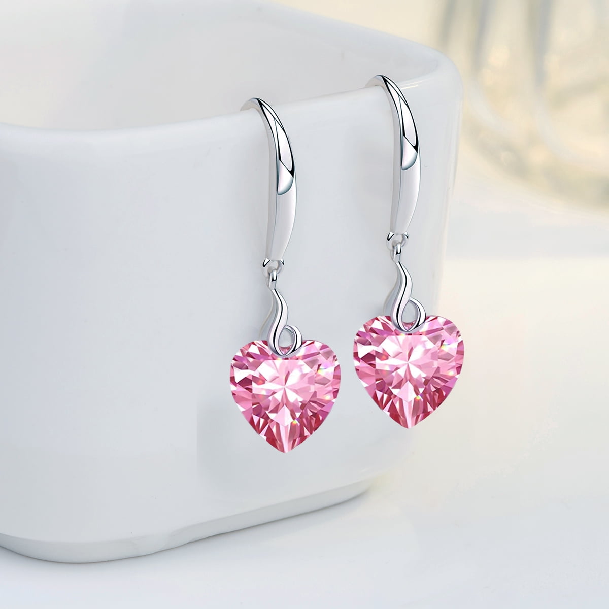s925 Sterling Silver Love Heart 5A Cubic Zirconia Crystal Women Drop Dangle Earrings