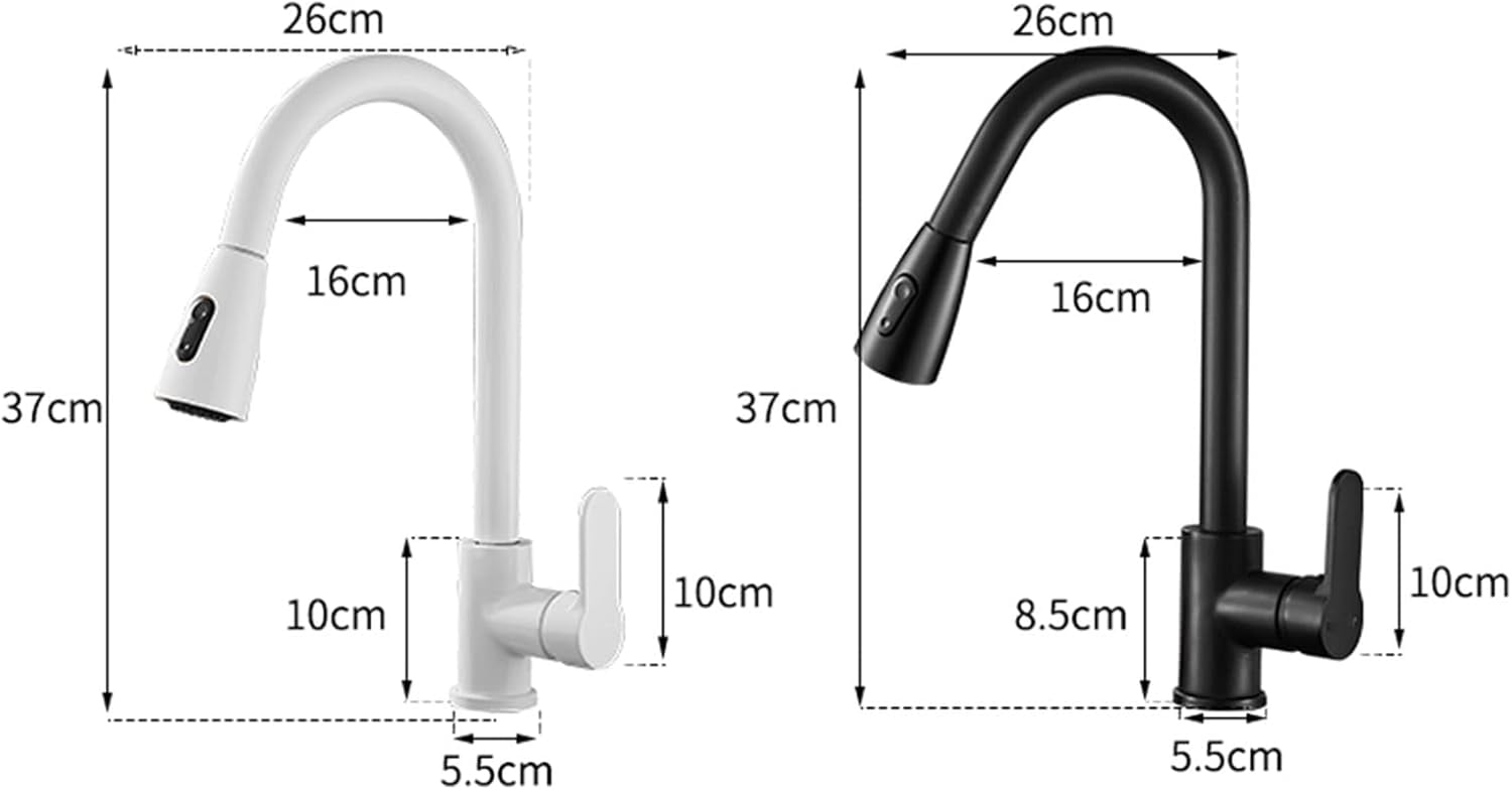 Kitchen Faucet with Pull Out Spray Kitchen Sink faucets Telescopic 360° Rotatable Brass Multifunction Kitchen Mixer Faucet-White