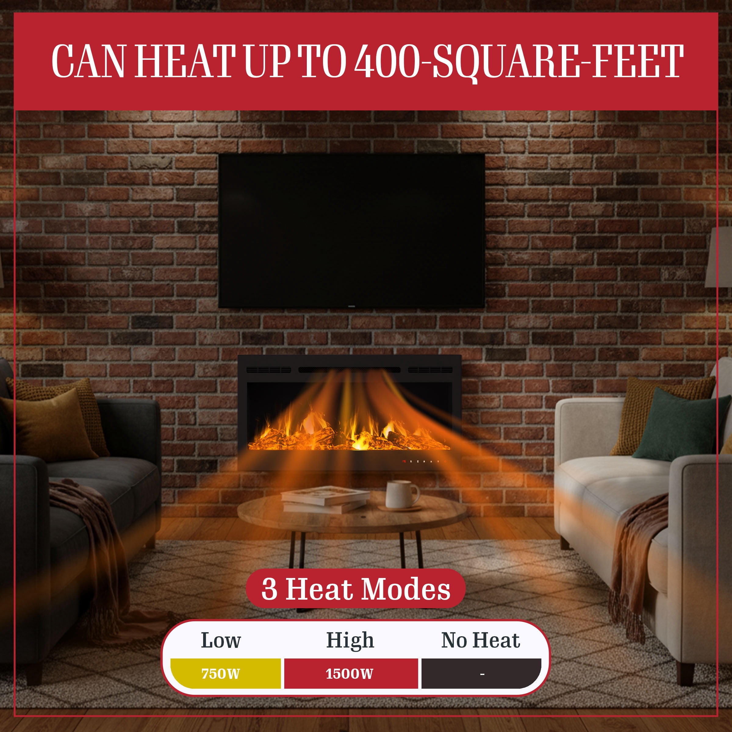 Somerset Home 36” Wall Mount Electric Fireplace (Black)
