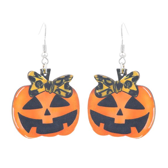 DESIGNICE Pumpkin Head Halloween Earrings for Women, Lightweight Wood Bow Jewelry