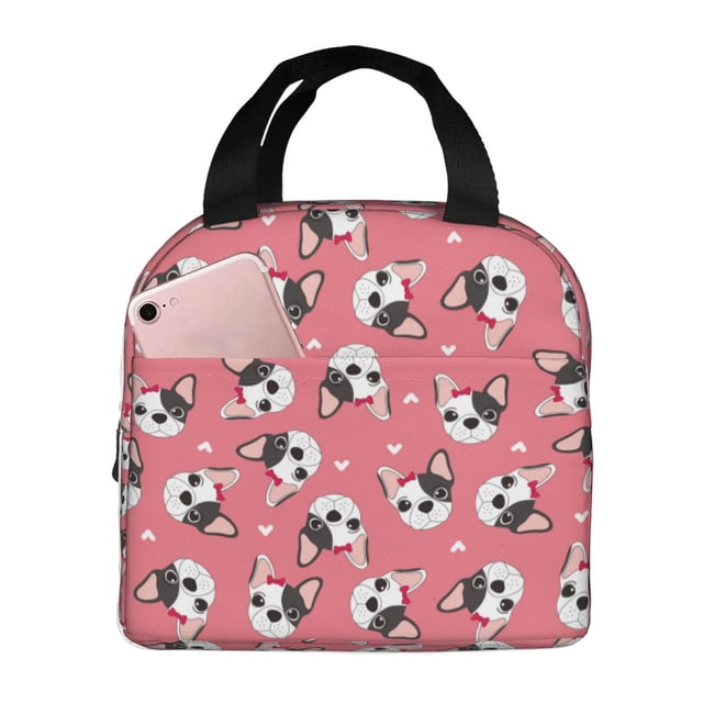 Fotbe French Bulldog Face Bolsa Térmica con Estampado y Forro de Aluminio Grueso Bolsa de Almuerzo con Bolsillo Frontal para Hombres y Mujeres, Ideal para Trabajo, Escuela