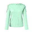 thumbnail image 3 of TYGHBN Women's Round Neck Solid Color Hollow Stitching Long Sleeved T Shirt Woman T Shirt Casual Long Sleeve Shirt Women Long Sleeve Polyester Shirt Women Woman Tee Shirt Womens Athletic Clothes, 3 of 4