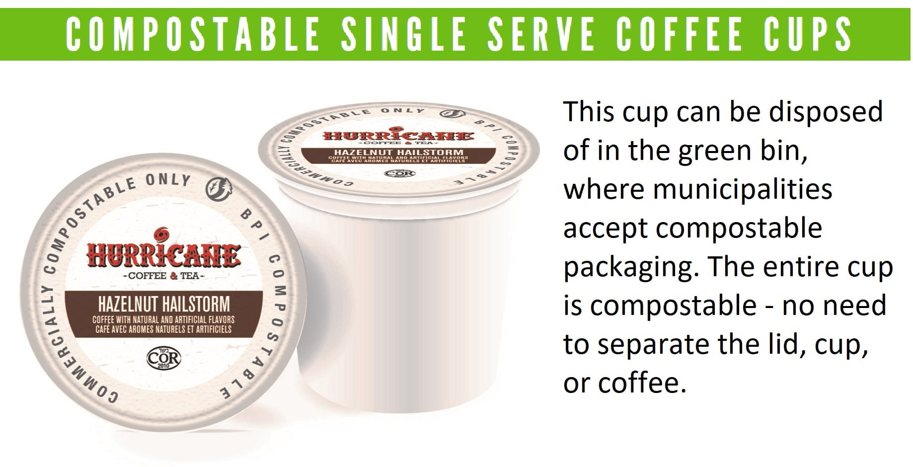 Hurricane Coffee Hazelnut Hailstorm Flavored Coffee, Compostable Single Cup Coffee Pods Compatible with Keurig K-Cup Brewers, 20 Count